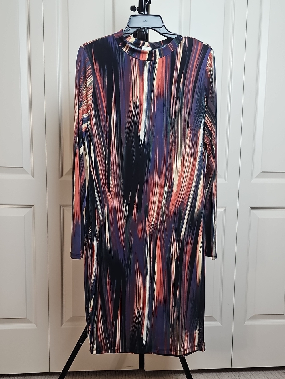 Abstract Brushstroke Long Sleeve Dress - Multicolor